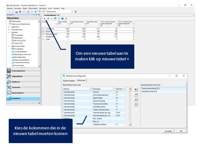 zelf tabellen maken in Vabi Elements 